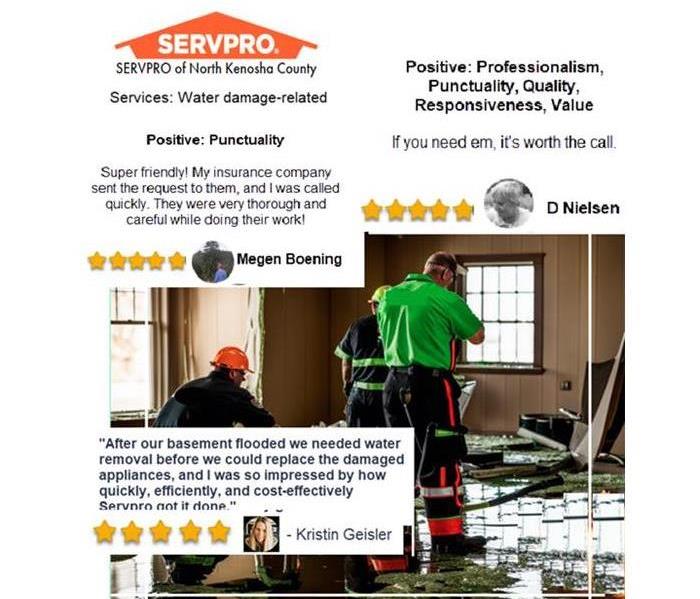men cleaning up water in a damaged room with testimonial overlays