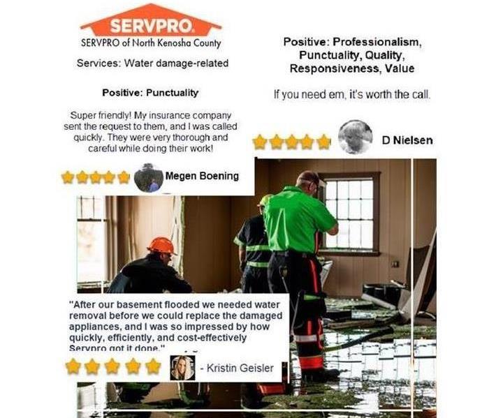 5 star reviews over image of men working in water damaged room